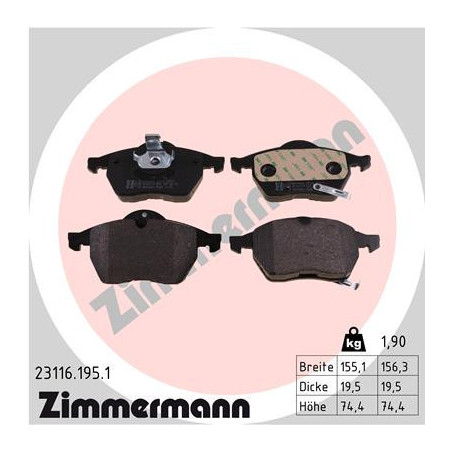 ZIMMERMANN 23116.195.1 Brzdové destičky Přední pro