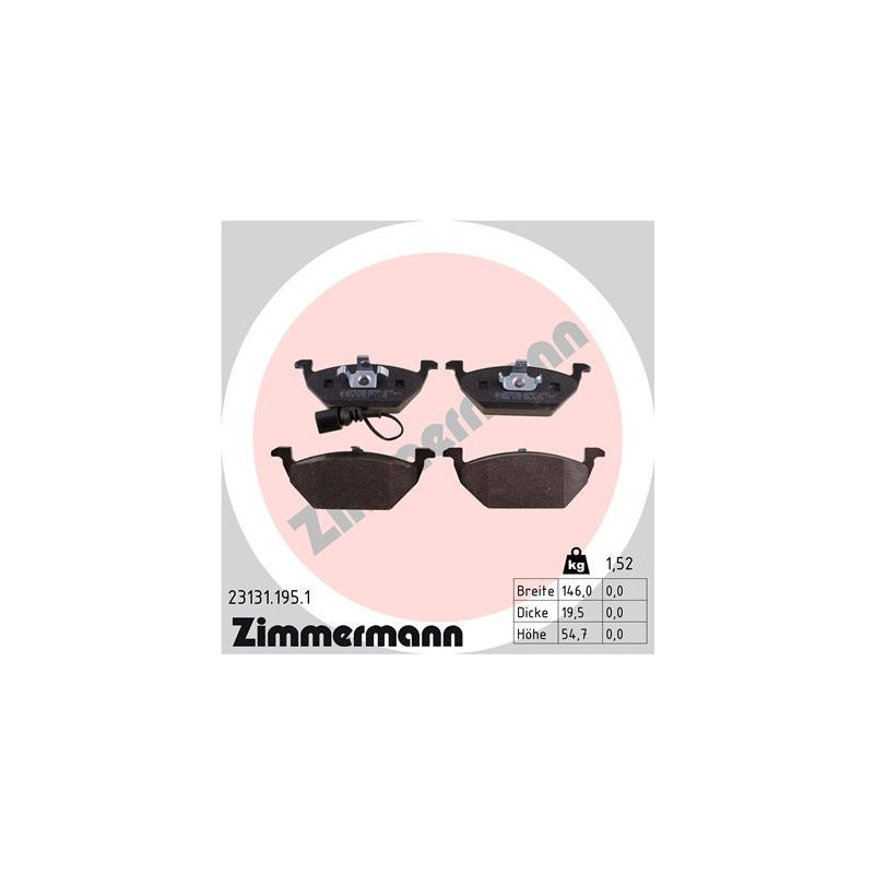 ZIMMERMANN 23131.195.1 Pastillas de freno Delantero para