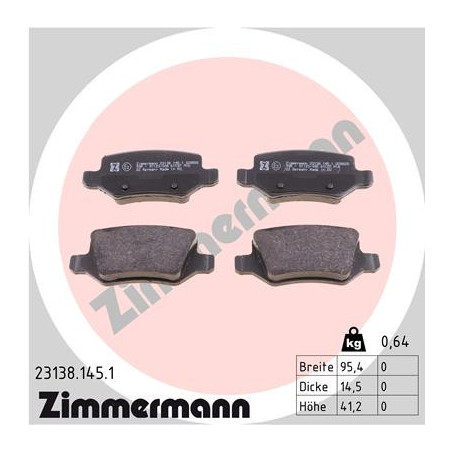 ZIMMERMANN 23138.145.1 Bremsbeläge Hinten für
