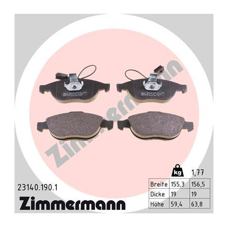 ZIMMERMANN 23140.190.1 Brake Pads Set Front for