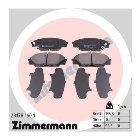 ZIMMERMANN 23178.160.1 Brzdové destičky Přední pro