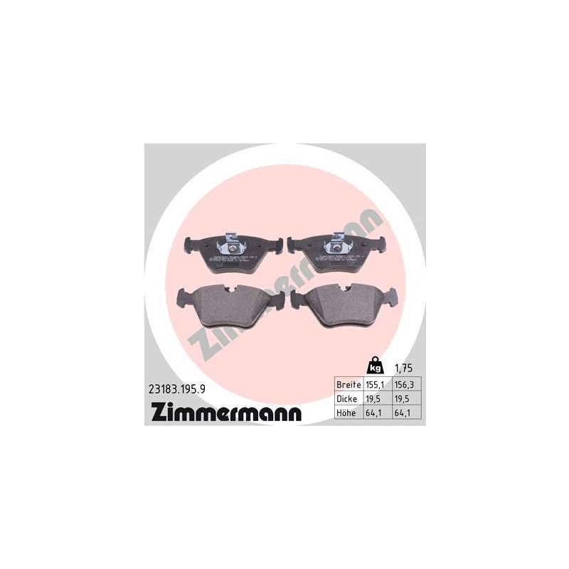 ZIMMERMANN 23183.195.9 Brzdové destičky Přední pro