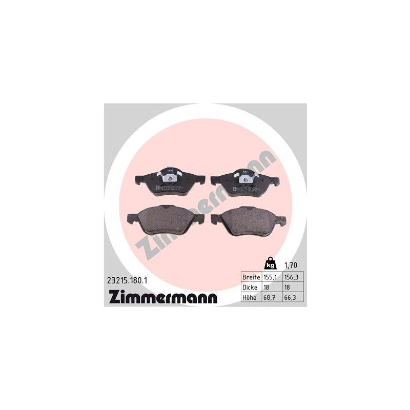 ZIMMERMANN 23215.180.1 Brake Pads Set Front for