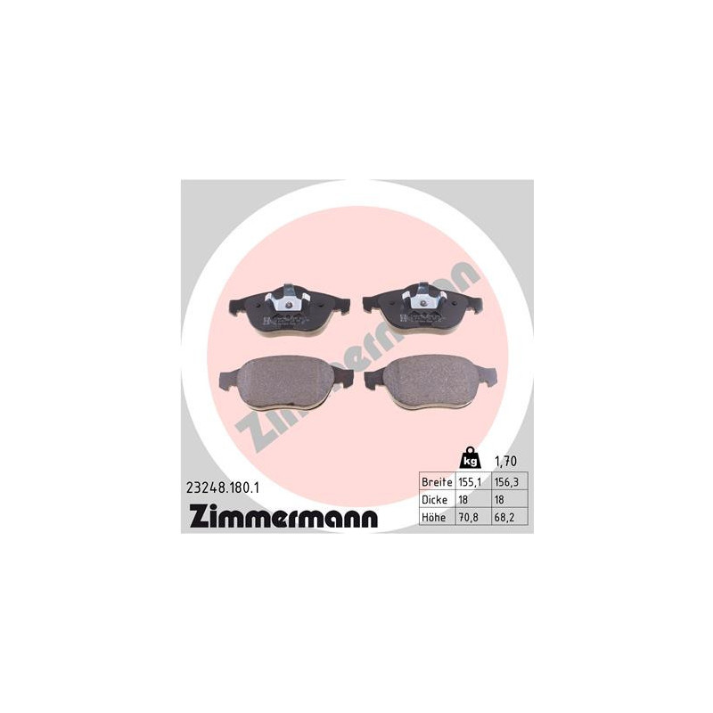ZIMMERMANN 23248.180.1 Brake Pads Set Front for