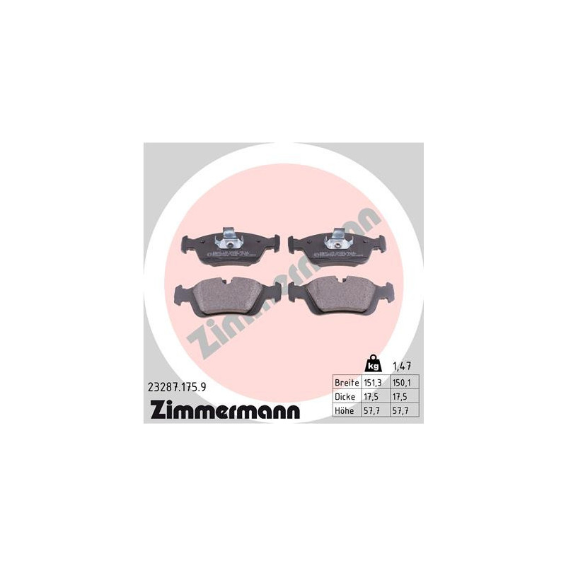 ZIMMERMANN 23287.175.9 Klocki hamulcowe Przód dla