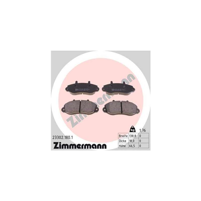 ZIMMERMANN 23302.180.1 Klocki hamulcowe Przód dla