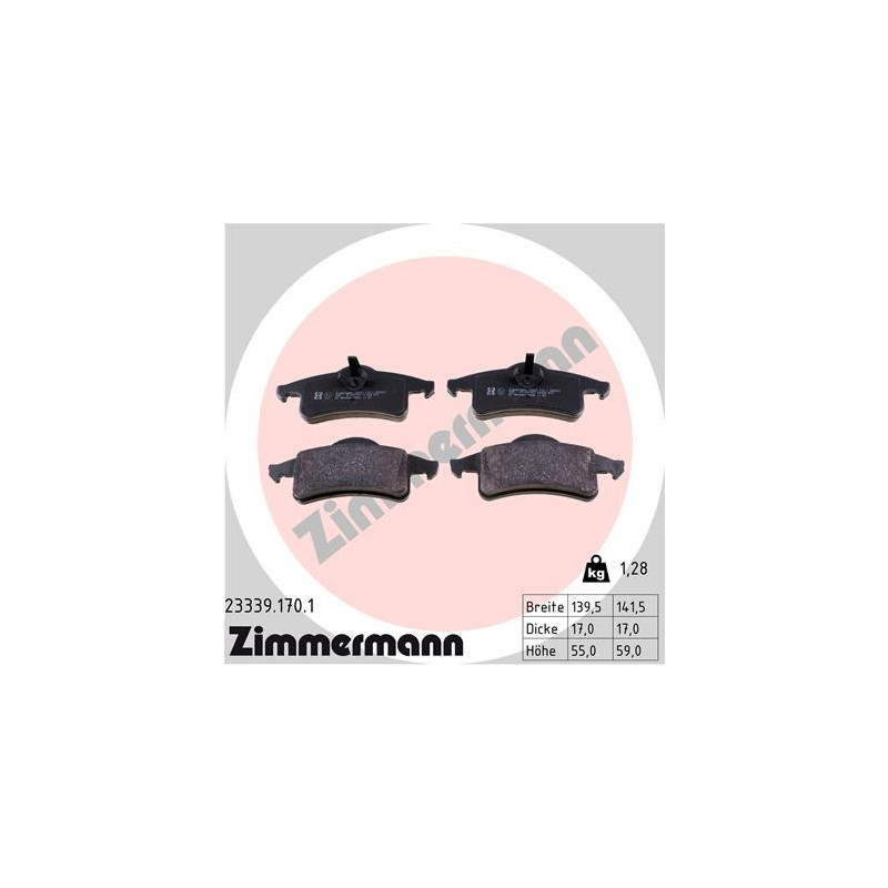 ZIMMERMANN 23339.170.1 Brake Pads Set Rear for