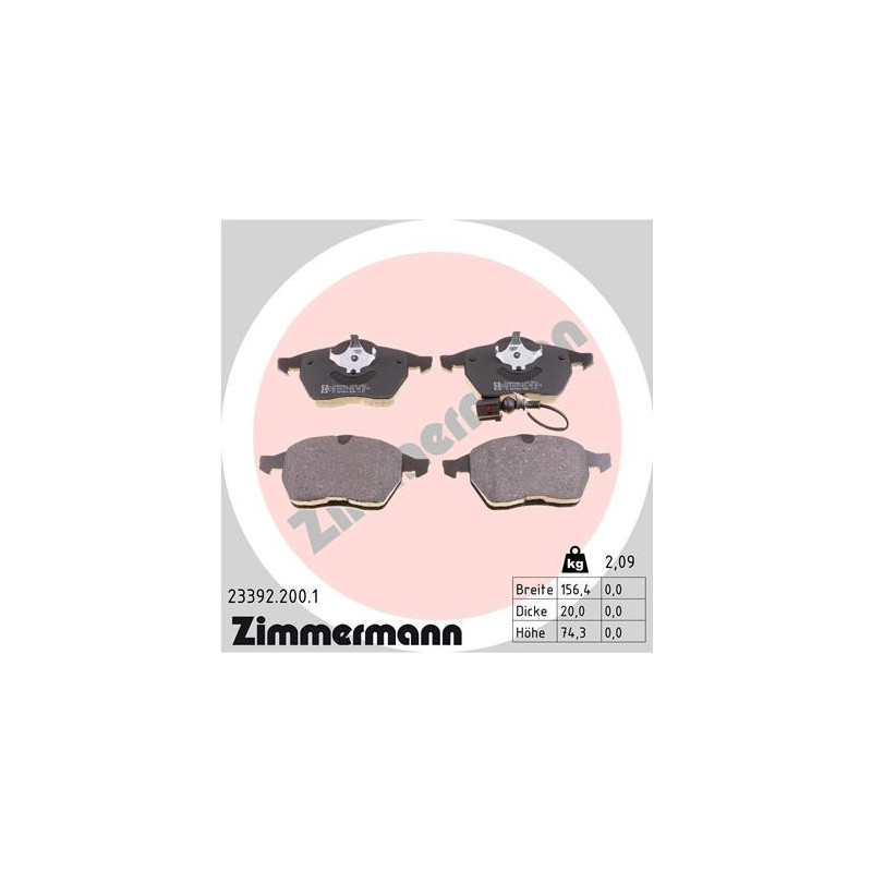 ZIMMERMANN 23392.200.1 Pastillas de freno Delantero para