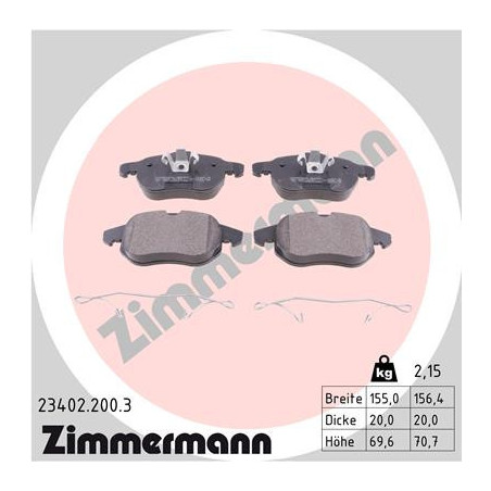 ZIMMERMANN 23402.200.3 Pastillas de freno Delantero para