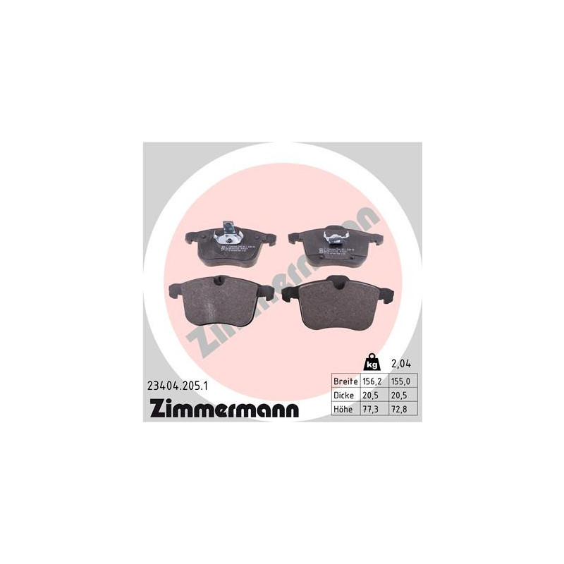 ZIMMERMANN 23404.205.1 Brzdové destičky Přední pro