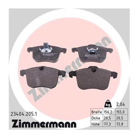 ZIMMERMANN 23404.205.1 Brzdové destičky Přední pro