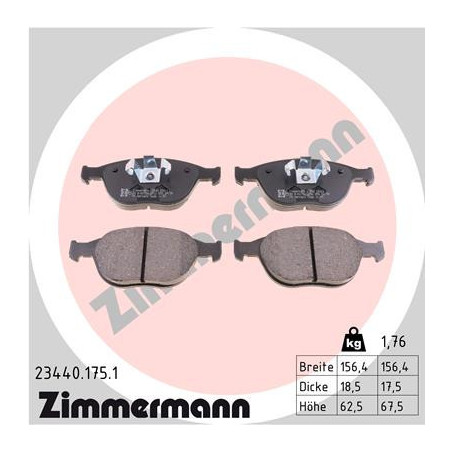 ZIMMERMANN 23440.175.1 Brzdové destičky Přední pro