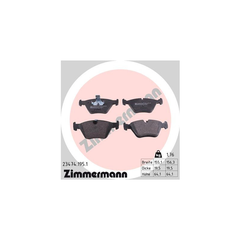ZIMMERMANN 23474.195.1 Brzdové destičky Přední pro