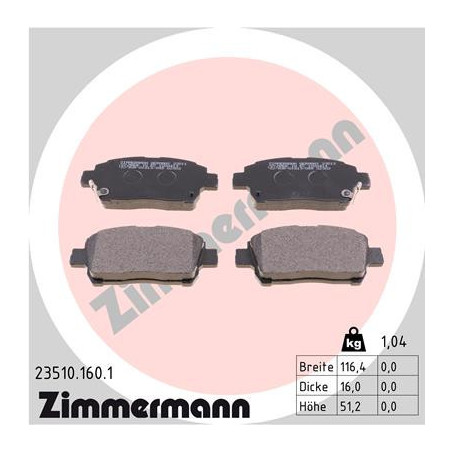 ZIMMERMANN 23510.160.1 Klocki hamulcowe Przód dla