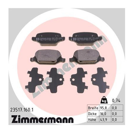 ZIMMERMANN 23517.160.1 Klocki hamulcowe Tył dla