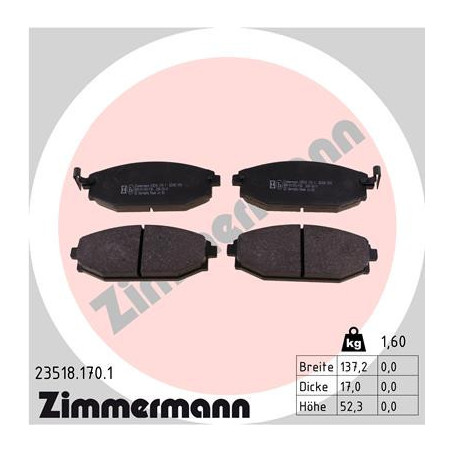 ZIMMERMANN 23518.170.1 Brzdové platničky Predné pre