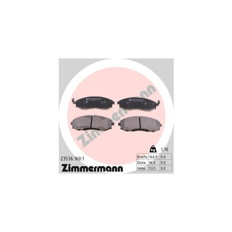 ZIMMERMANN 23536.160.1 Klocki hamulcowe Przód dla