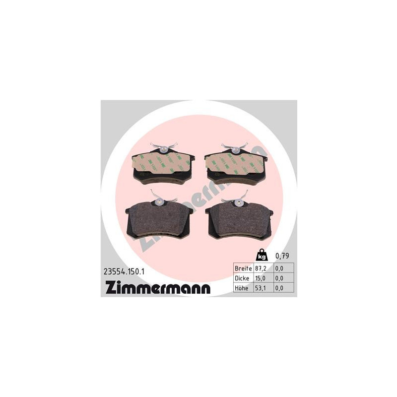 ZIMMERMANN 23554.150.1 Brake Pads Set Rear for