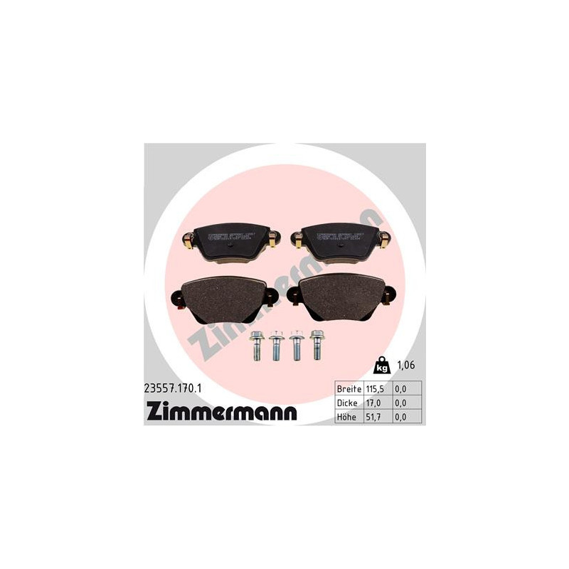ZIMMERMANN 23557.170.1 Pastillas de freno Trasero para