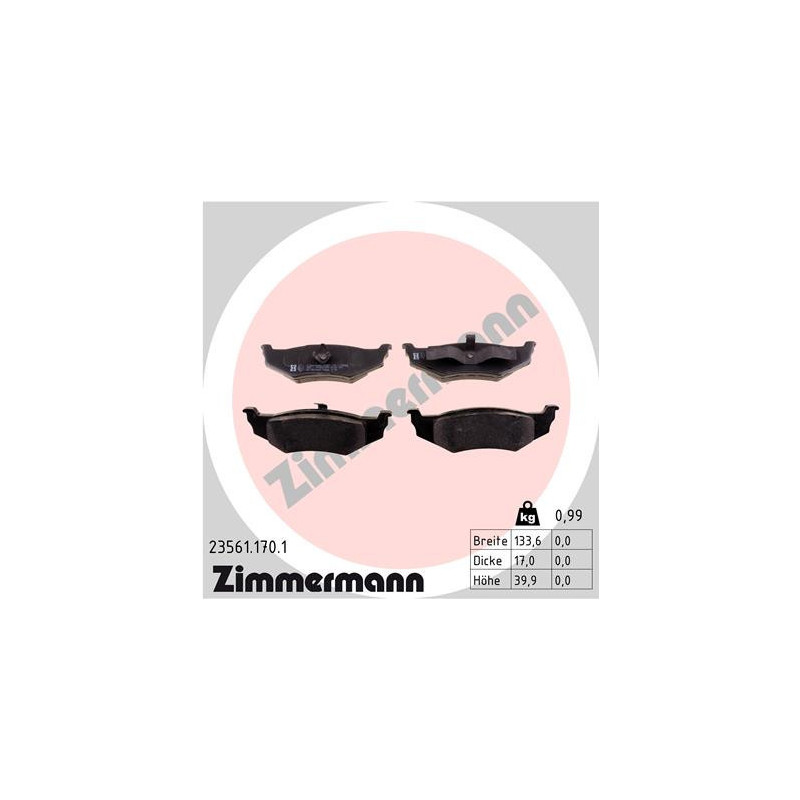 ZIMMERMANN 23561.170.1 Plaquettes de frein Arrière pour