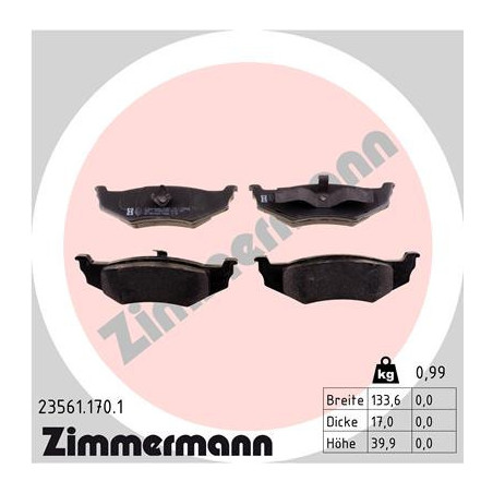 ZIMMERMANN 23561.170.1 Brake Pads Set Rear for