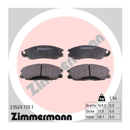 ZIMMERMANN 23569.170.1 Pastiglie freno Anteriore per