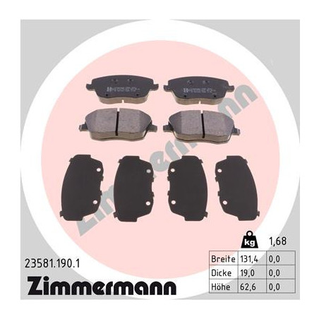 ZIMMERMANN 23581.190.1 Brzdové platničky Predné pre