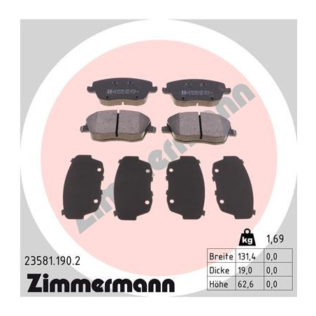 ZIMMERMANN 23581.190.2 Brzdové destičky Přední pro