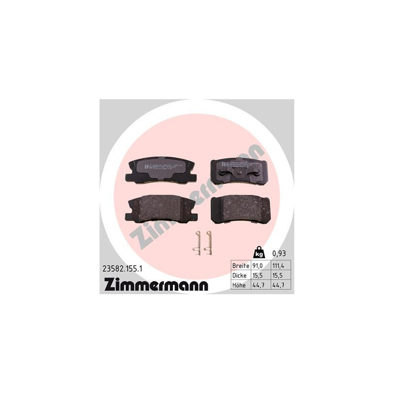 ZIMMERMANN 23582.155.1 Pastillas de freno Trasero para