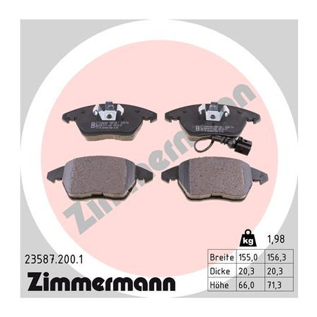 ZIMMERMANN 23587.200.1 Brzdové destičky Přední pro