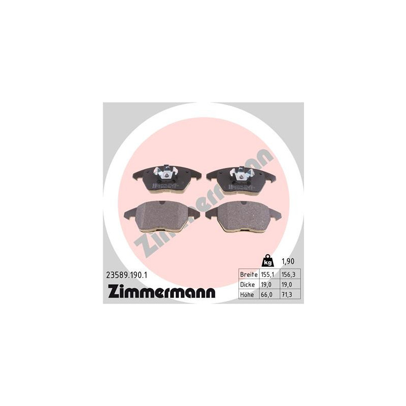 ZIMMERMANN 23589.190.1 Brzdové destičky Přední pro