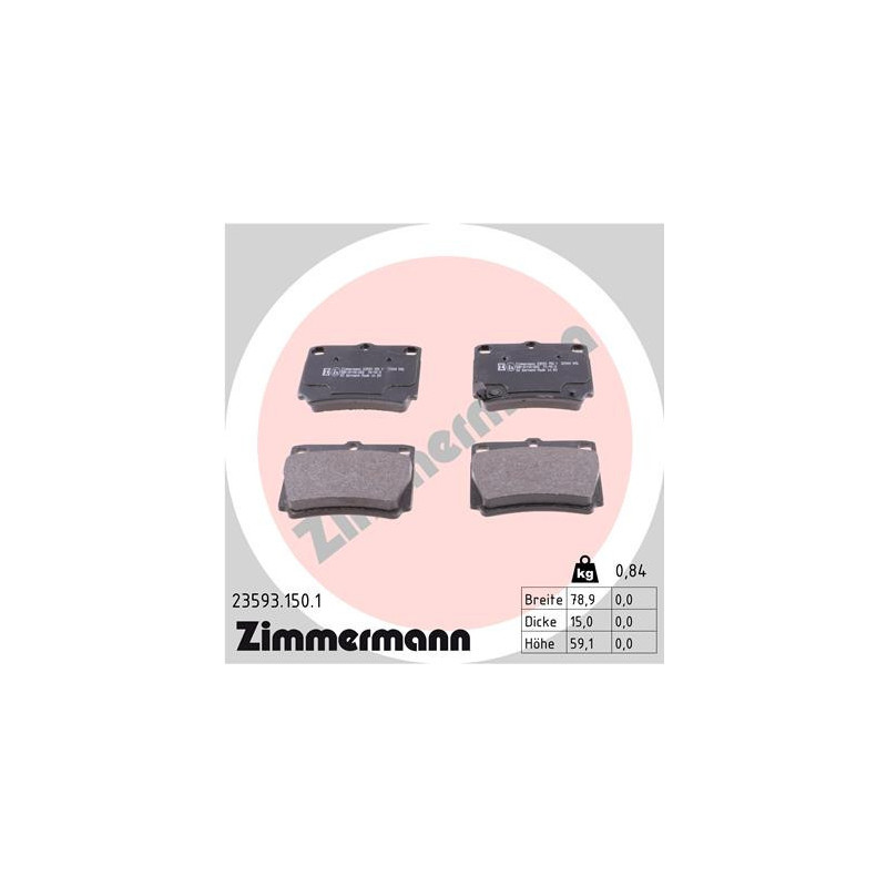 ZIMMERMANN 23593.150.1 Brzdové destičky Zadní pro