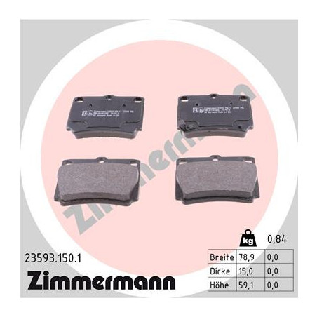 ZIMMERMANN 23593.150.1 Brzdové destičky Zadní pro