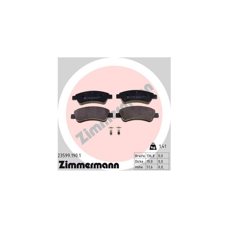 ZIMMERMANN 23599.190.1 Brzdové destičky Přední pro