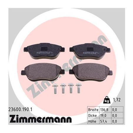 ZIMMERMANN 23600.190.1 Pastillas de freno Delantero para