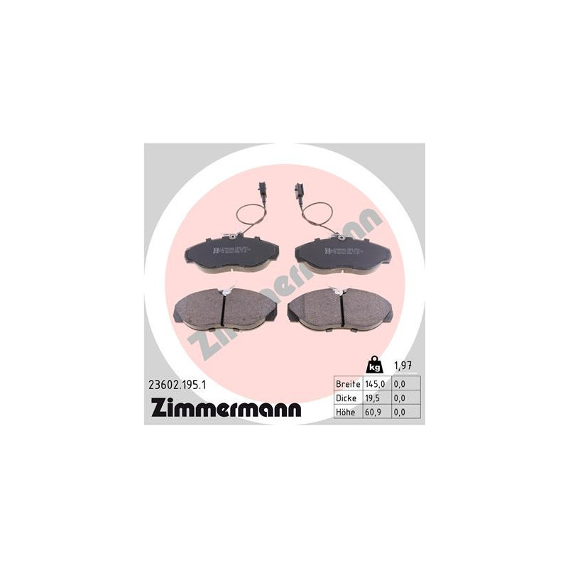 ZIMMERMANN 23602.195.1 Brzdové destičky Přední pro