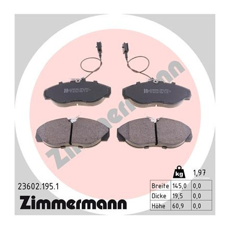 ZIMMERMANN 23602.195.1 Brzdové destičky Přední pro