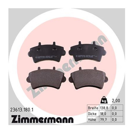 ZIMMERMANN 23613.180.1 Klocki hamulcowe Przód dla