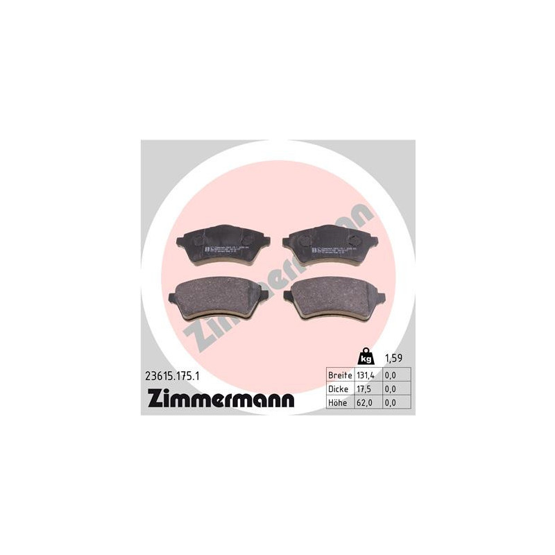 ZIMMERMANN 23615.175.1 Plaquettes de frein Avant pour
