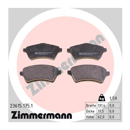 ZIMMERMANN 23615.175.1 Klocki hamulcowe Przód dla