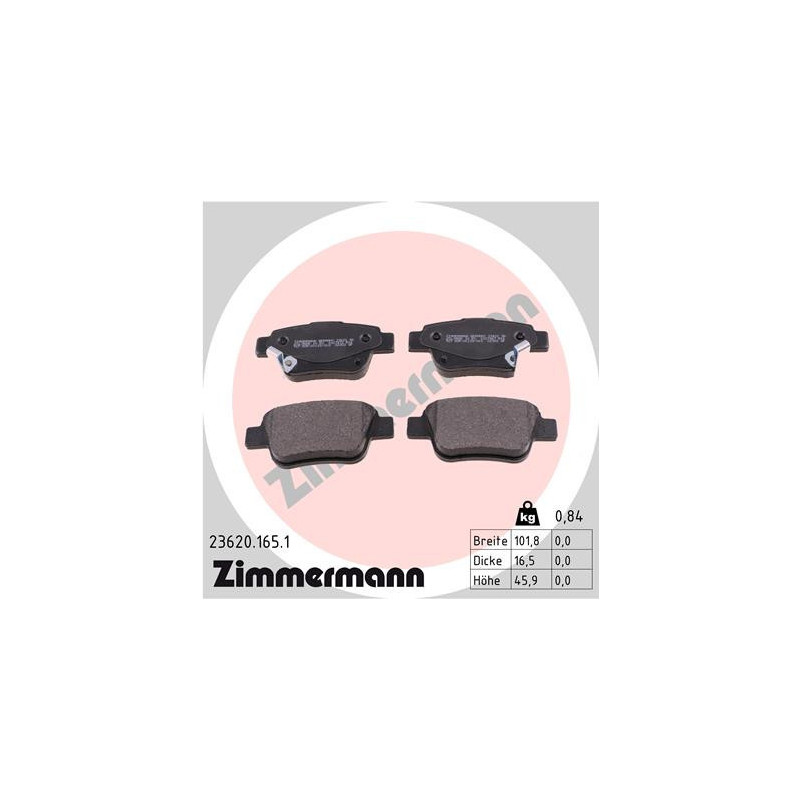 ZIMMERMANN 23620.165.1 Klocki hamulcowe Tył dla