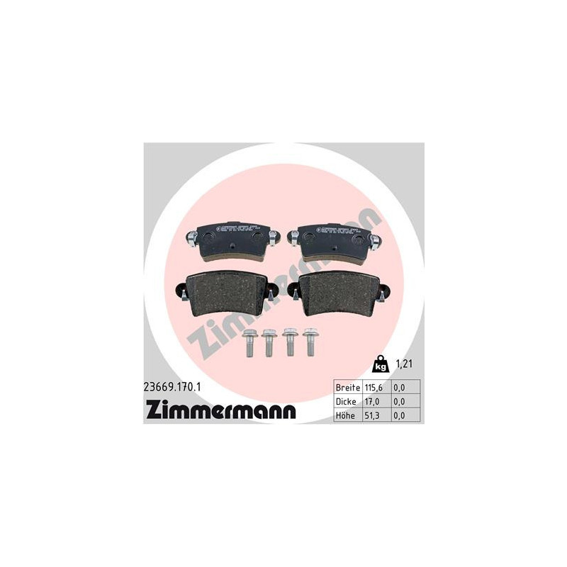 ZIMMERMANN 23669.170.1 Plaquettes de frein Arrière pour
