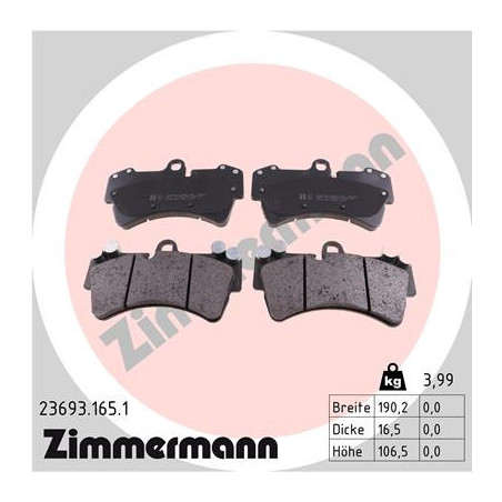 ZIMMERMANN 23693.165.1 Brzdové destičky Přední pro