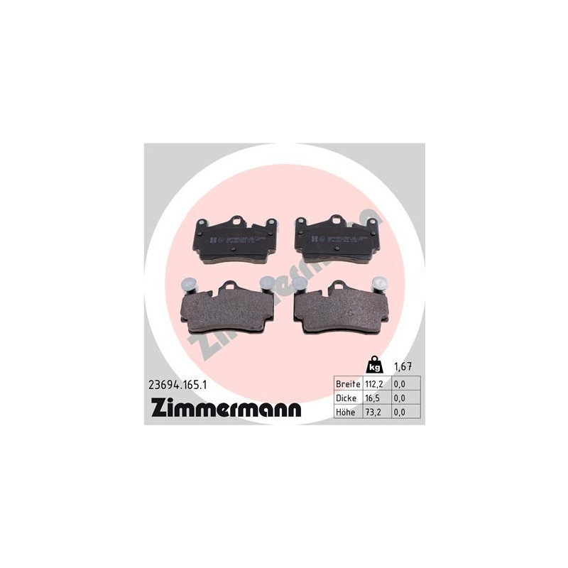 ZIMMERMANN 23694.165.1 Brake Pads Set Rear for