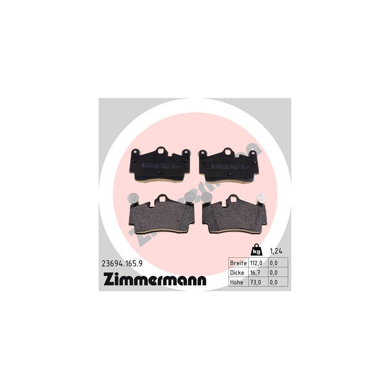 ZIMMERMANN 23694.165.9 Brzdové destičky Zadní pro