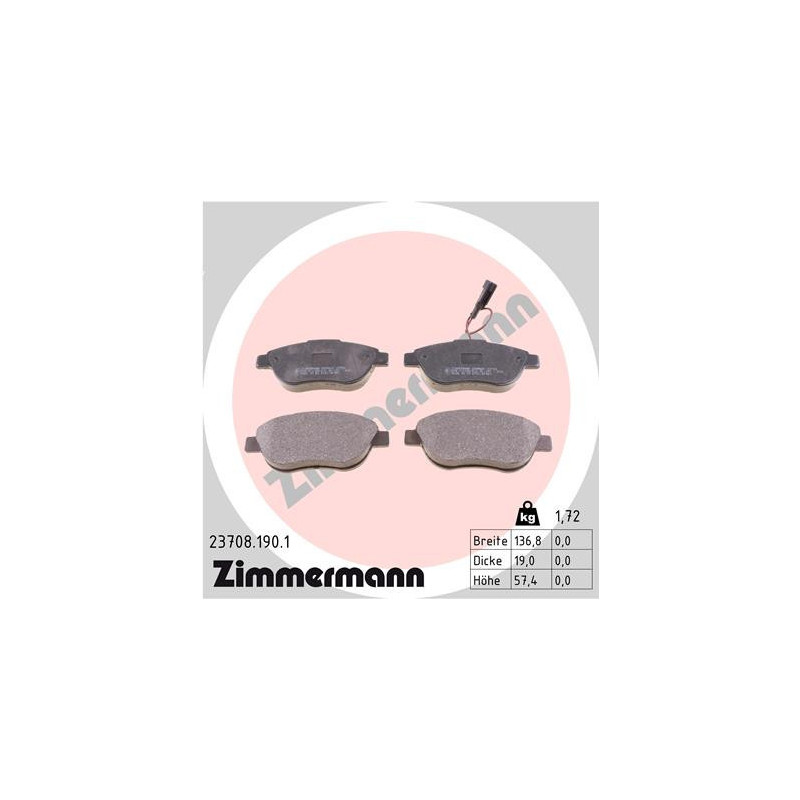 ZIMMERMANN 23708.190.1 Brzdové destičky Přední pro