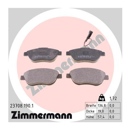 ZIMMERMANN 23708.190.1 Brzdové platničky Predné pre