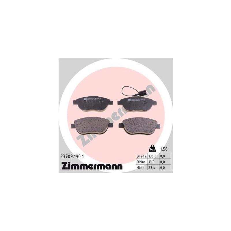 ZIMMERMANN 23709.190.1 Brzdové platničky Predné pre