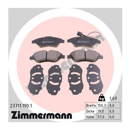 ZIMMERMANN 23711.190.1 Pastillas de freno Delantero para