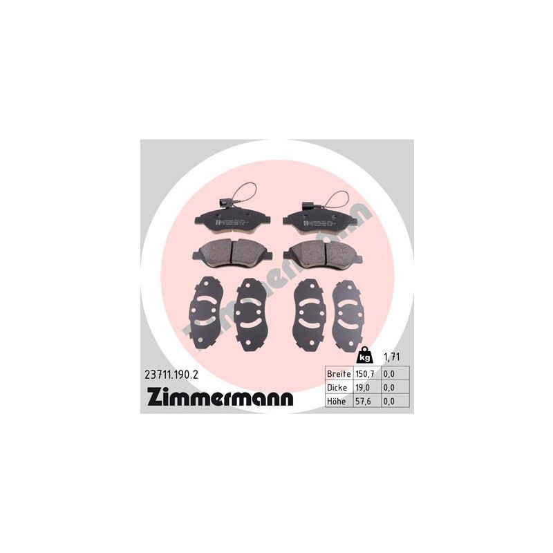 ZIMMERMANN 23711.190.2 Klocki hamulcowe